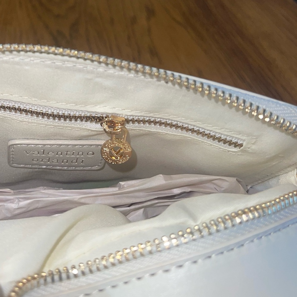 NWT- Valentino Orlandi vegan leather crossbody bag. Color bone W/ gold hardware. - Picture 11 of 14
